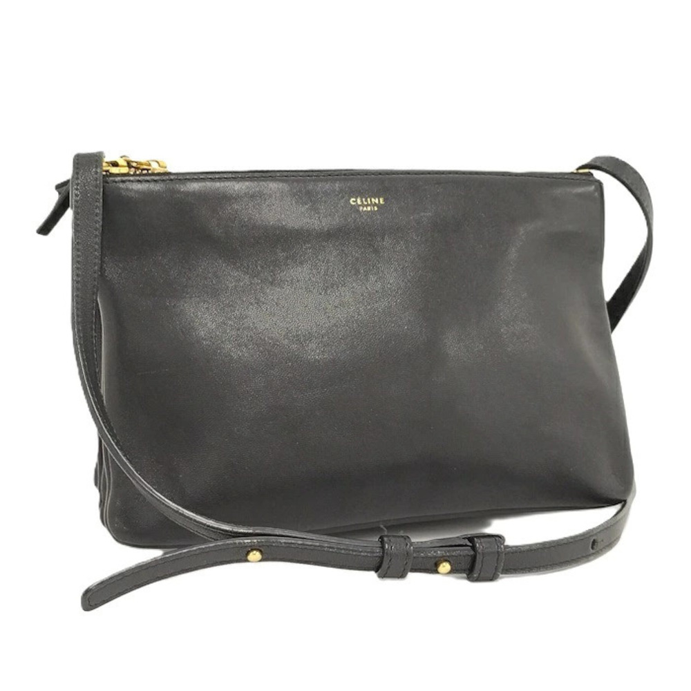 Celine Trio Shoulder Bag Leather Black
